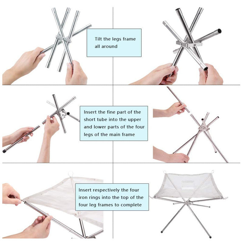 Folding Campfire Rack Outdoor Camping Incinerator Barbecue