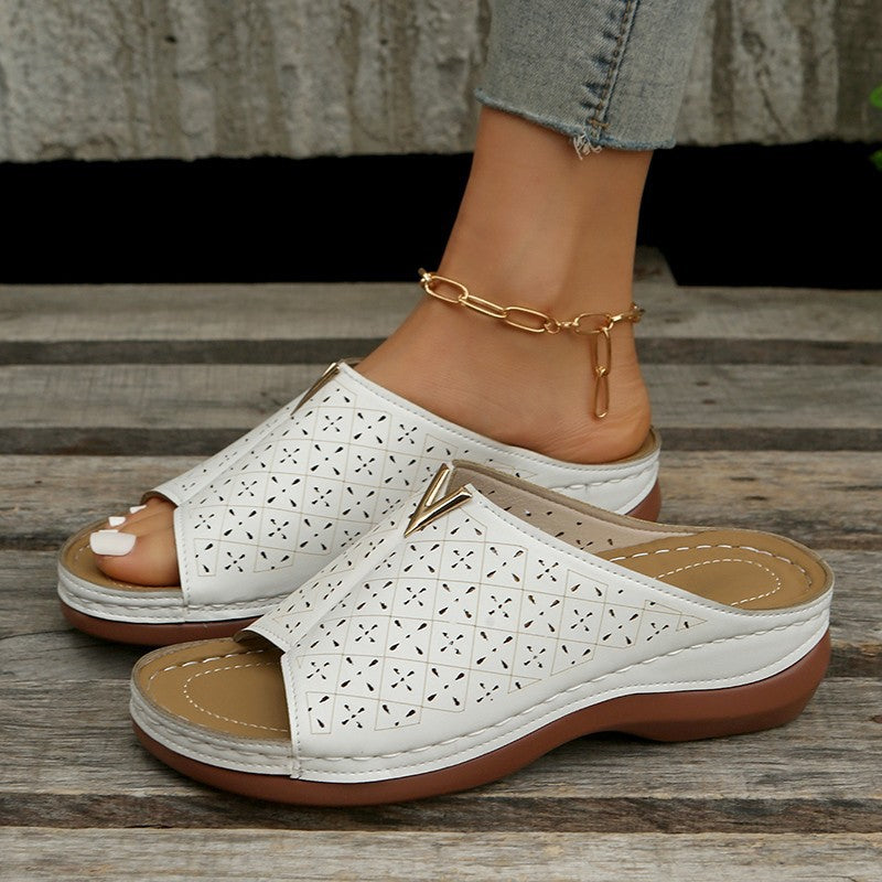 Summer New Plus Size Hollow-out Wedge Sandals Women's European And American Peep Toe Platform Women's Sandals