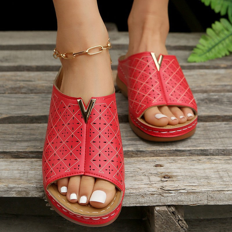 Summer New Plus Size Hollow-out Wedge Sandals Women's European And American Peep Toe Platform Women's Sandals
