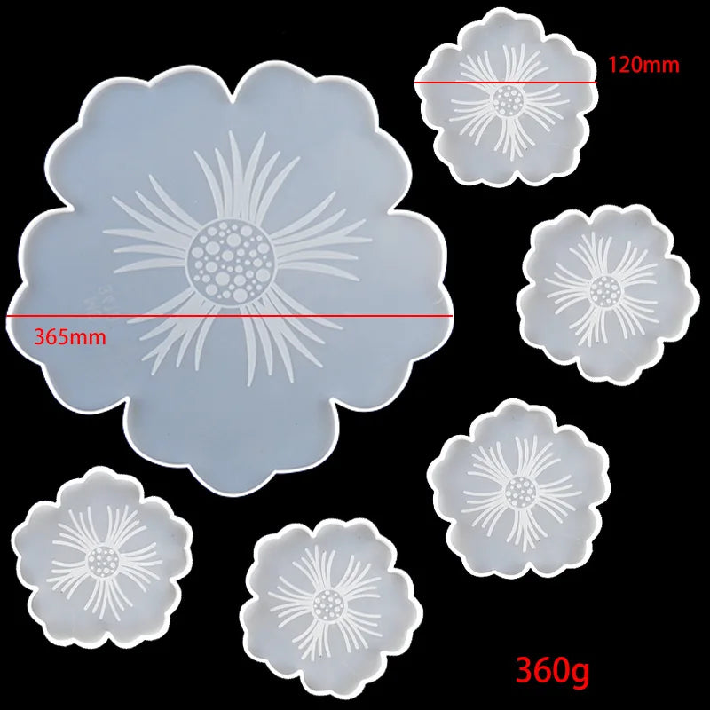 Flower Tea Cup Pad Molds Set DIY Handmade Crystal Big Flower Plate Clay Epoxy uv Resin Mold Silicone Craft Mold Art Home Decorat