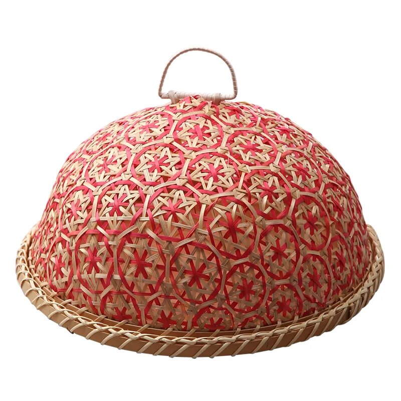 Handmade bamboo woven fruit plate bread basket creative round pest-proof basket with lid fancy dining table cover hotel dish