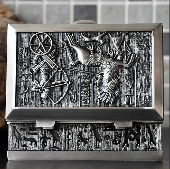 Egyptian Style Sall Size Alloy Metal Jewelry Storage Box Earring Storage Container Tin Box For Girl's Gift Z037