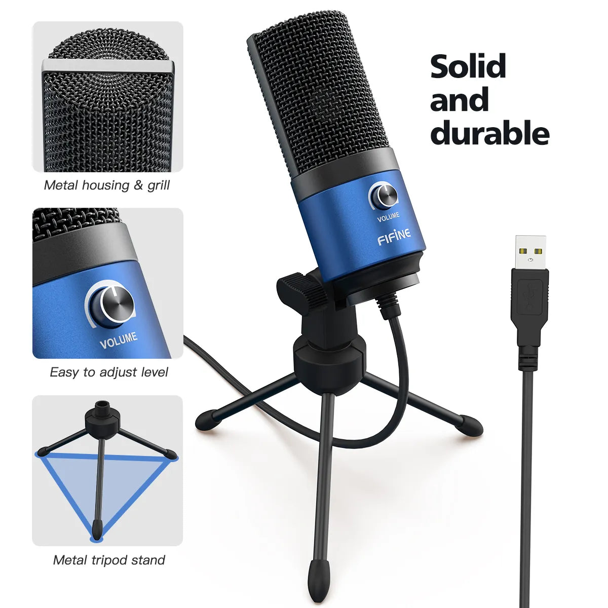 Fifine Metal USB Condenser Recording Microphone For Laptop Windows Cardioid Studio Recording Vocals Voice Over,Video-K669