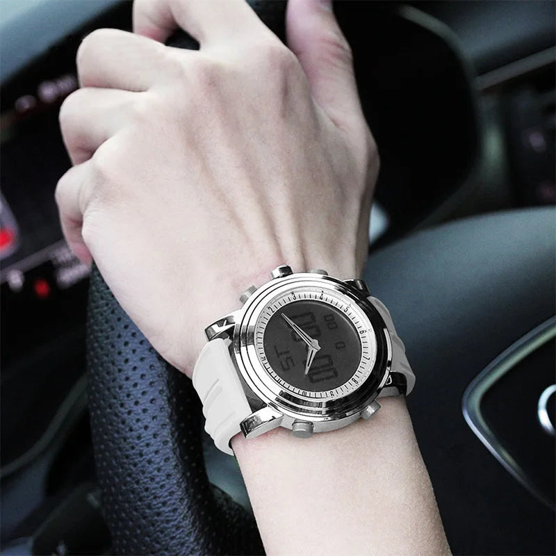 New SINOBI brand Sports Chronograph Men's Wrist Watches Digital Quartz double Movement Waterproof Diving Watchband Males Clock