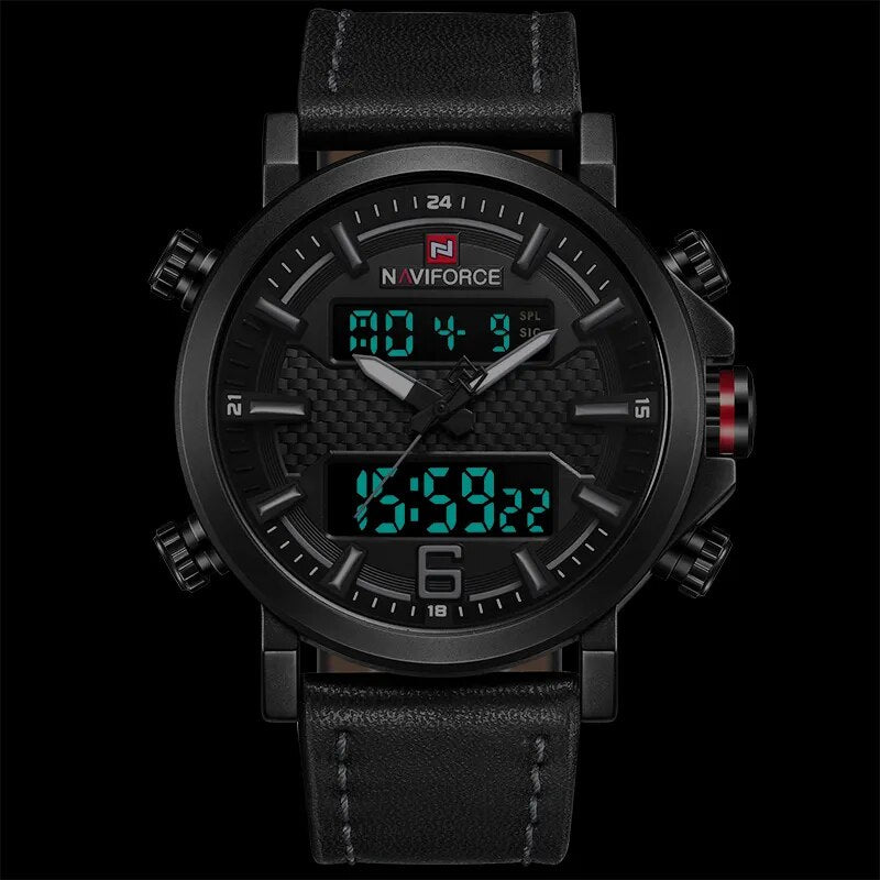 NAVIFORCE Mens Sports Watches Men Quartz LED Digital Clock Top Brand Luxury Male Fashion Leather Waterproof Military Wrist Watch