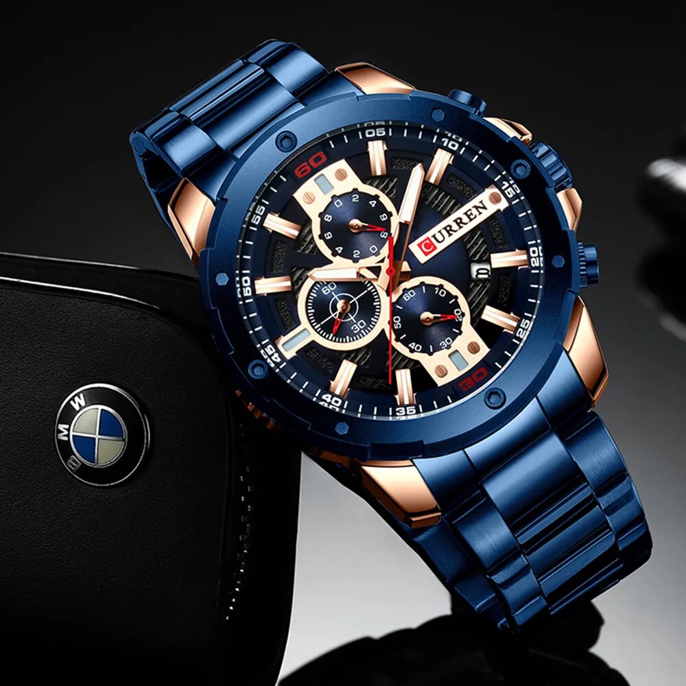 Sporty Watches Men Luxury Brand CURREN Fashion Quartz Watch with Stainless Steel Casual Business Wristwatch Male Clock Relojes