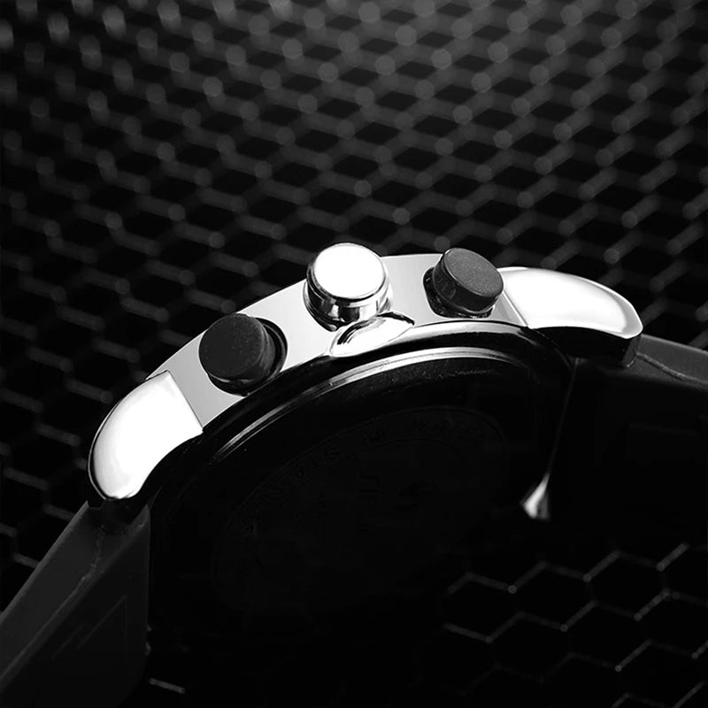New SINOBI brand Sports Chronograph Men's Wrist Watches Digital Quartz double Movement Waterproof Diving Watchband Males Clock