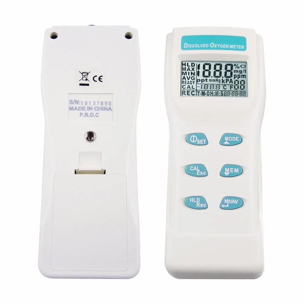 Dissolved Oxygen DO Meter Tester Professional Digital Large LCD Display 0~199.9% / 0~19.99 PPM / 0~19.99 mg/I Range