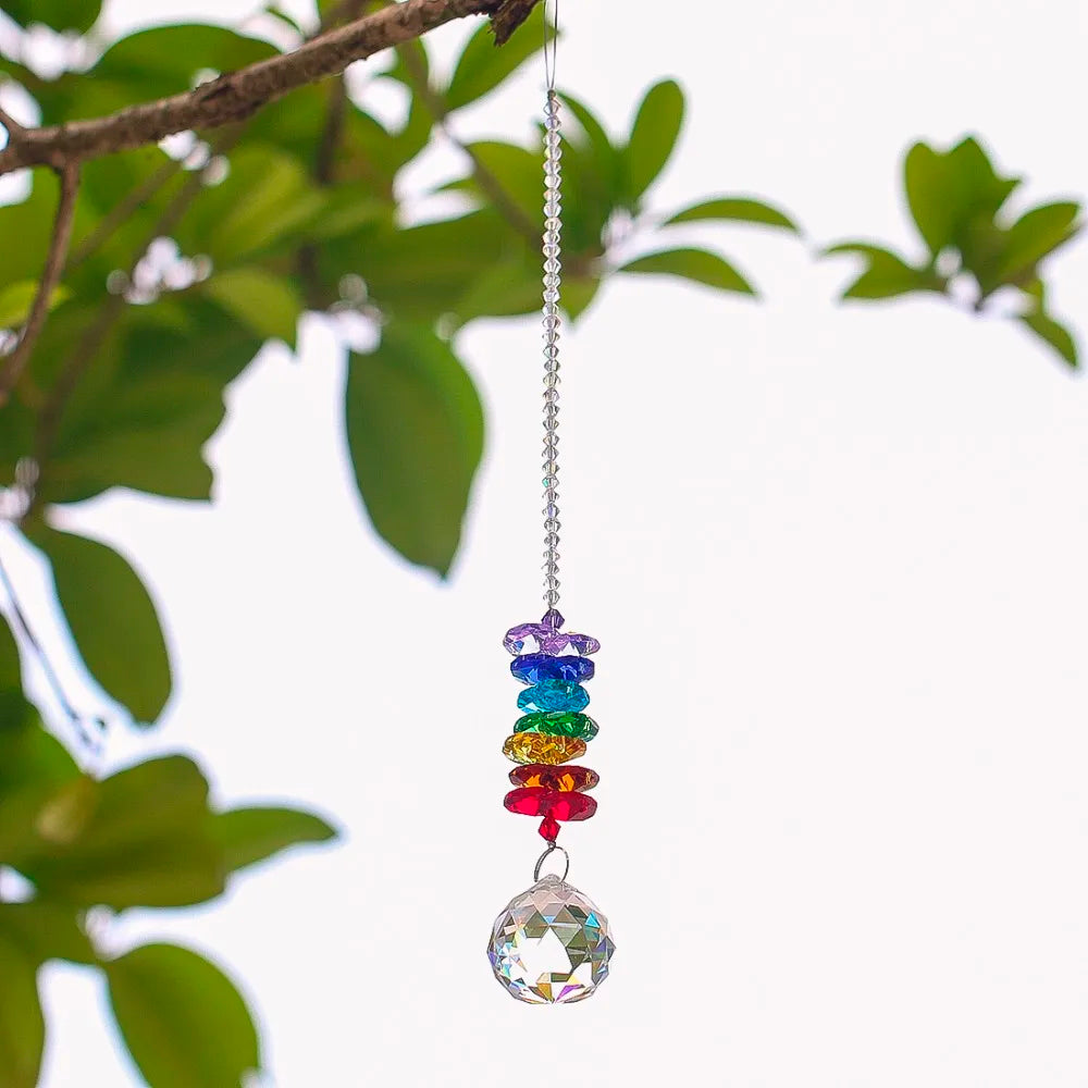 H&D Chakra Crystal Suncatcher Chandelier Crystal Ball Prisms Pendant Rainbow Maker Window Hanging Ornament Home Wedding Decor