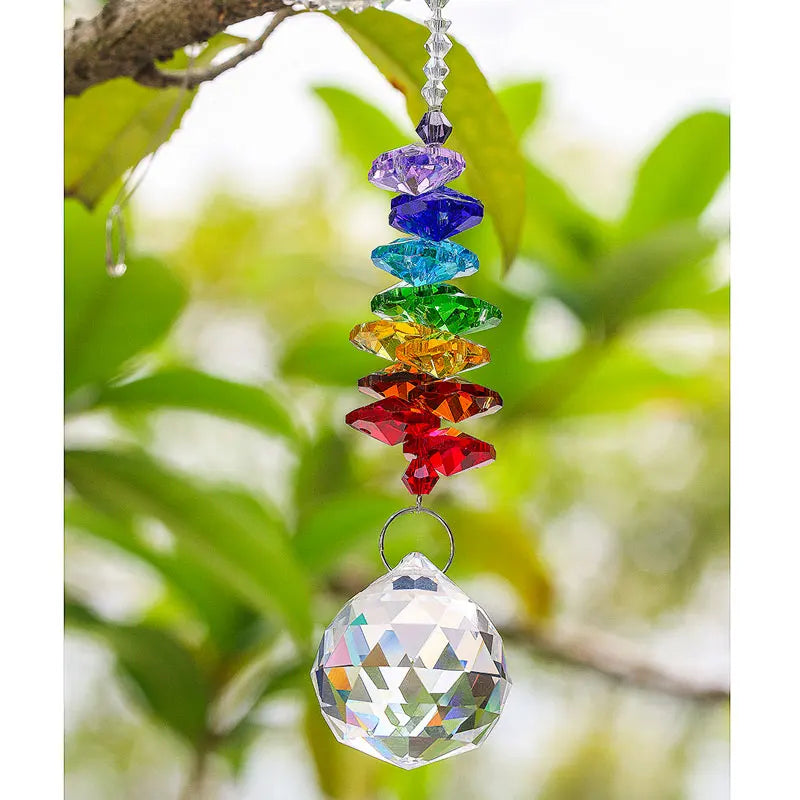 H&D Chakra Crystal Suncatcher Chandelier Crystal Ball Prisms Pendant Rainbow Maker Window Hanging Ornament Home Wedding Decor