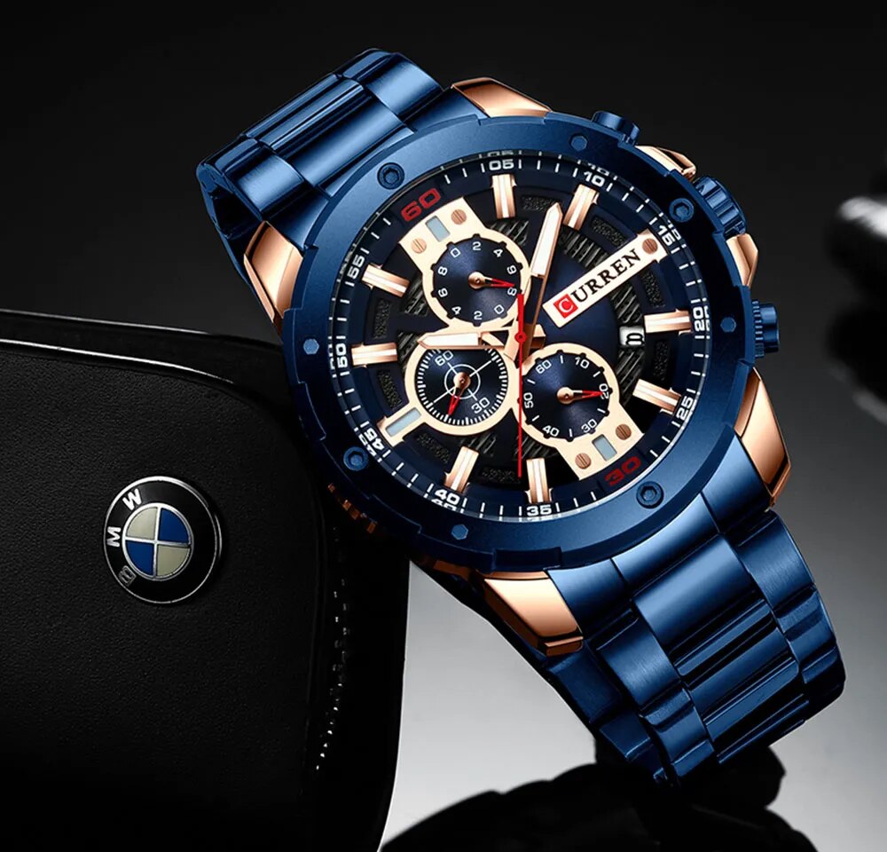 CURREN Luxury Quartz Wristwatch Men Sport Watches Relogio Masculino 8336 Stainless Steel Band Chronograph Clock Male Waterproof