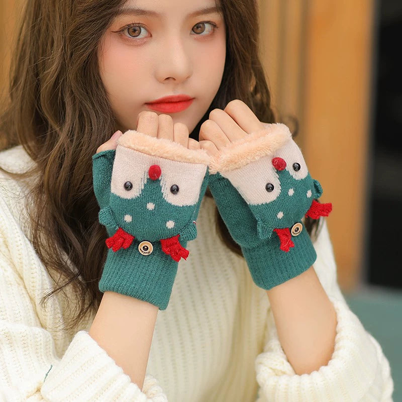 Female Student Writing Finger-Exposed Half Winter Warm Gloves