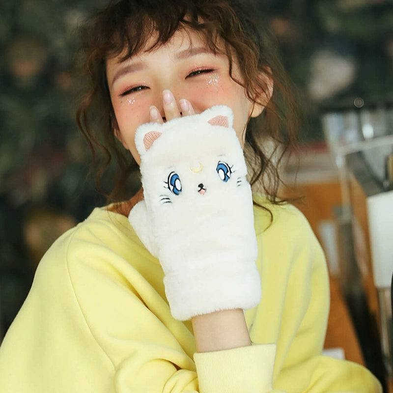 Female Student Writing Finger-Exposed Half Winter Warm Gloves