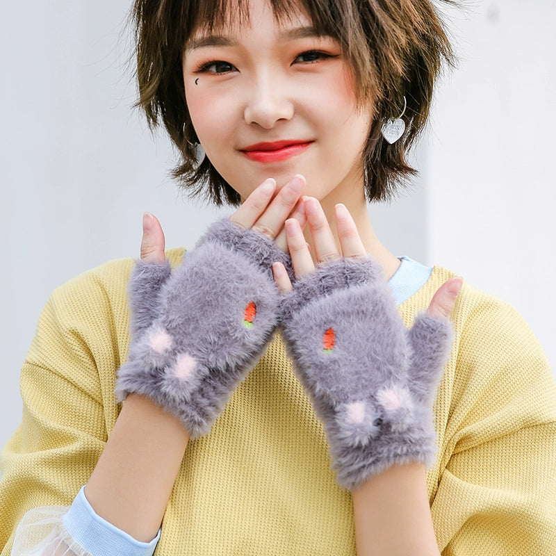Female Student Writing Finger-Exposed Half Winter Warm Gloves