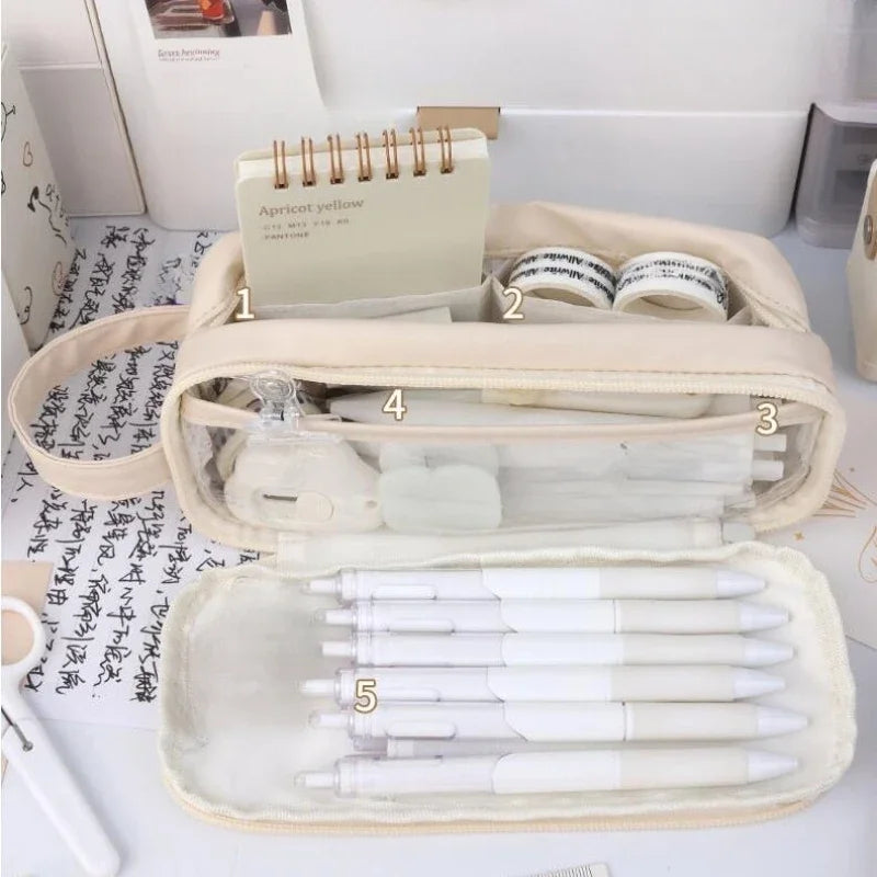 5 Layer Large Capacity Pencil Bag Transparent Pen Pouch Box Waterproof for Girls Back To School Supplies Cute Korean Stationery