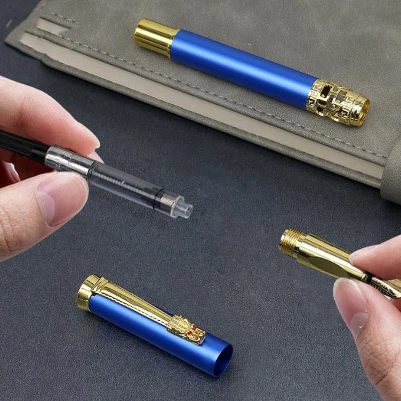 Luxury 707 Metal Fountain Pen Blue hollow out Sculpture Business Stationery Office Supplies Calligraphy Ink Pens New