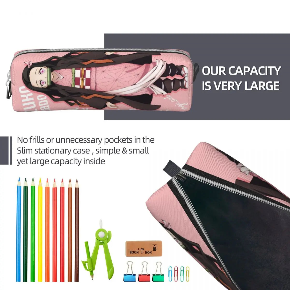 Kamado Nezuko Demon Slayer Pencil Case Anime Pencilcases Pen Holder for Student Big Capacity Bag School Supplies Gift Stationery