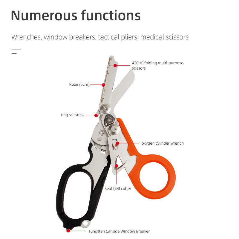 6 In1 Multifunction Medical Emergency Response Shears Foldable Scissors Tactical Pliers Outdoor Survival Tool Camping Equipment