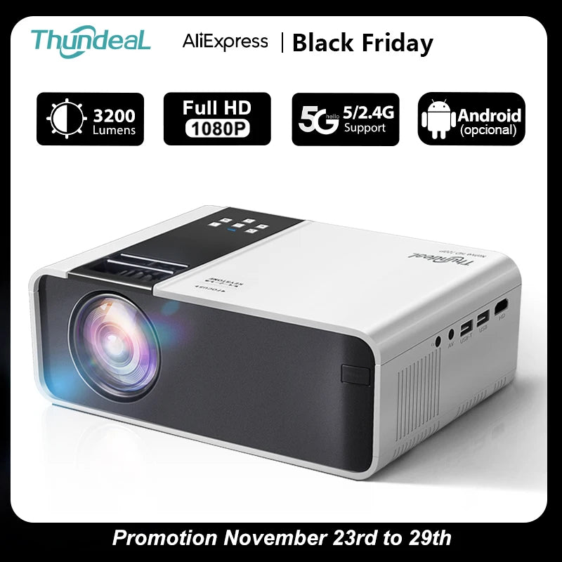 ThundeaL HD Mini Projector TD90 Native 1280 x 720P LED WiFi Projector Home Theater Cinema 3D Smart Phone Video Movie Proyector