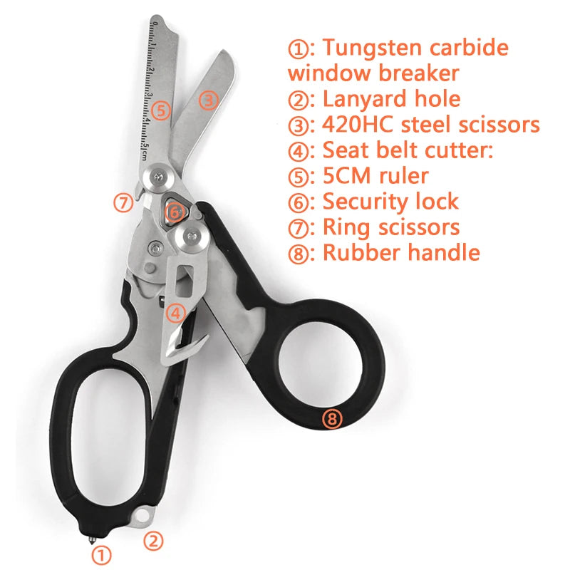 6 In1 Multifunction Medical Emergency Response Shears Foldable Scissors Tactical Pliers Outdoor Survival Tool Camping Equipment