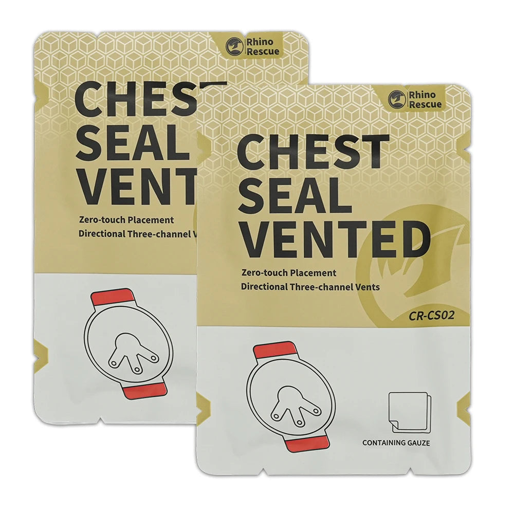 RHINO RESCUE Tactical Chest Seal Vented,Military-Grade Trauma Care for Combat Medics Chest Sealing Patch,IFAK Supplies