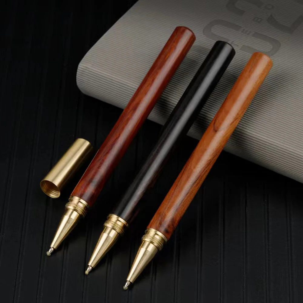 1+10Pcs/Set Vintage Wood Body Ballpoint Pen Brass Ball Roller Pen Metal Cap BallPen Stationery School Business Gifts Supplies