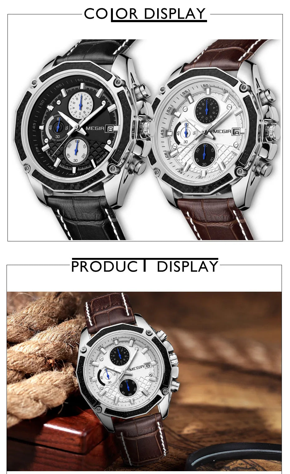 MEGIR Quartz Men Watches Fashion Leather Male Sport Chronograph Watch Clock for Male Students Wristwatch Calendar Reloj Hombre