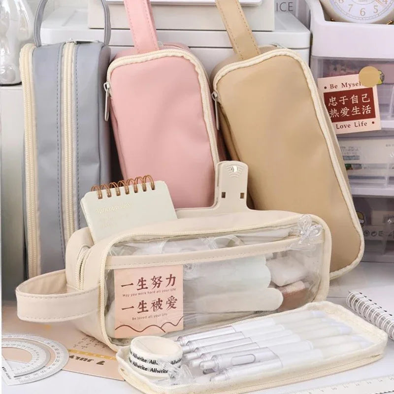 5 Layer Large Capacity Pencil Bag Transparent Pen Pouch Box Waterproof for Girls Back To School Supplies Cute Korean Stationery