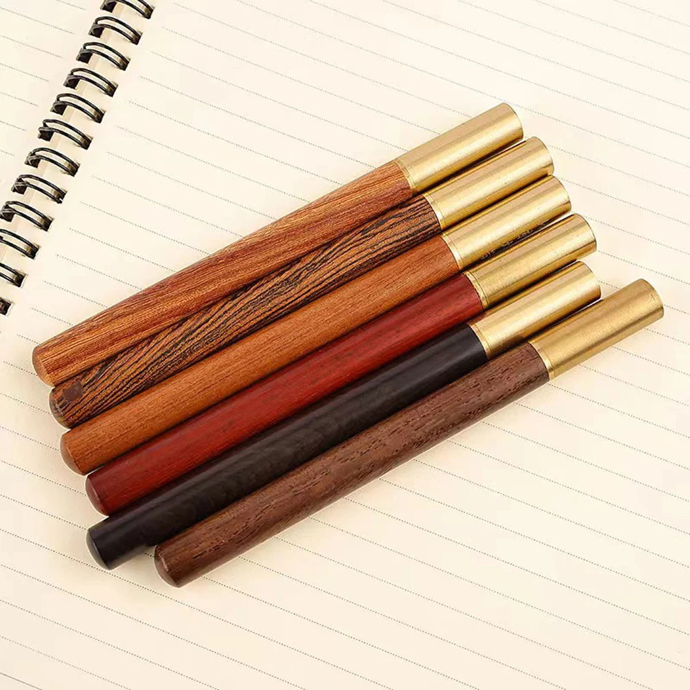 1+10Pcs/Set Vintage Wood Body Ballpoint Pen Brass Ball Roller Pen Metal Cap BallPen Stationery School Business Gifts Supplies