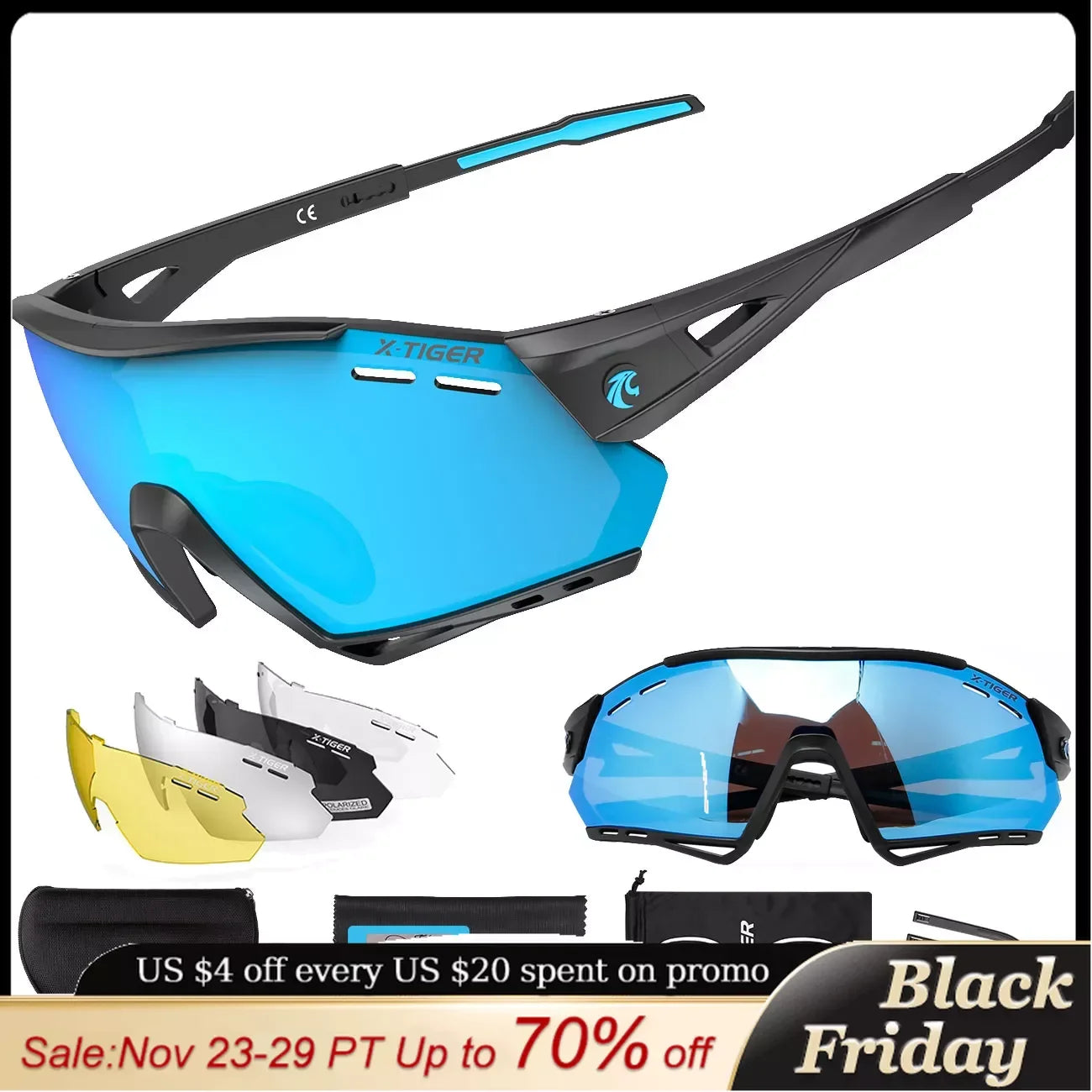 X-TIGER New Cycling Glasses MTB Bike Protection Eyewear Running Fishing Sports Men Women 5 Lens Polarized Bicycle Sunglasses