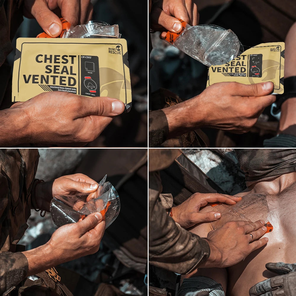 RHINO RESCUE Tactical Chest Seal Vented,Military-Grade Trauma Care for Combat Medics Chest Sealing Patch,IFAK Supplies