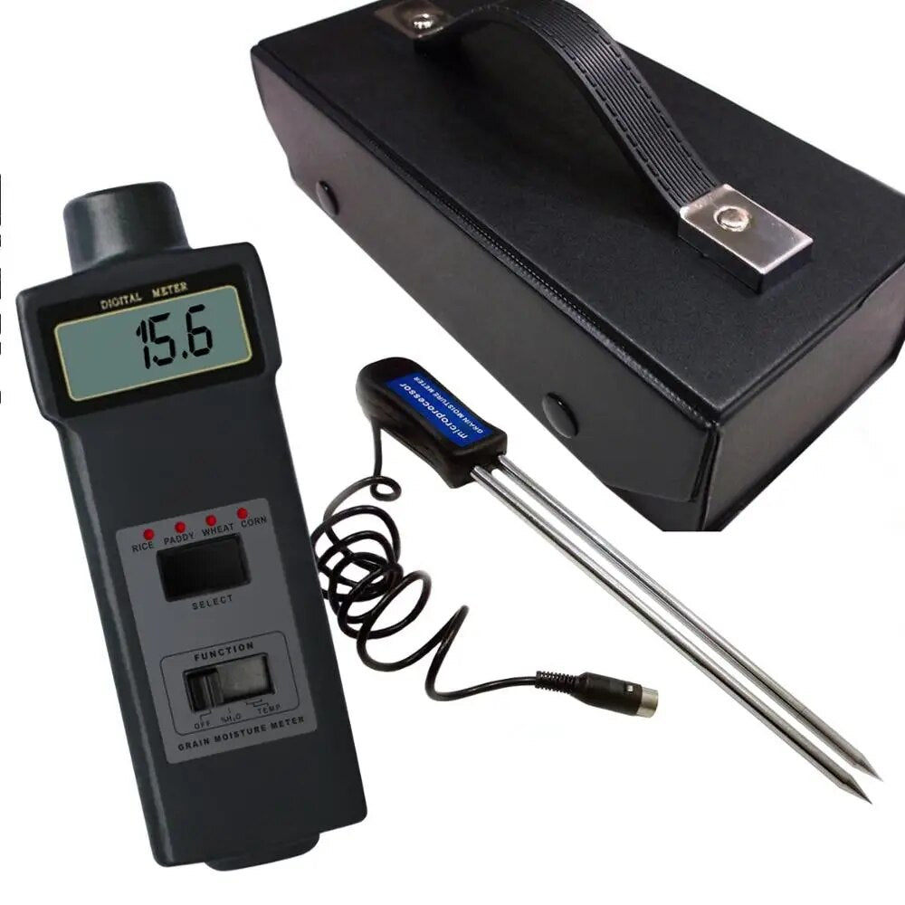 Handheld Digital Grain Temperature 8 ~ 20% Moisture Meter Tester Rice Corn Wheat + FREE Extra long 2-pin probe