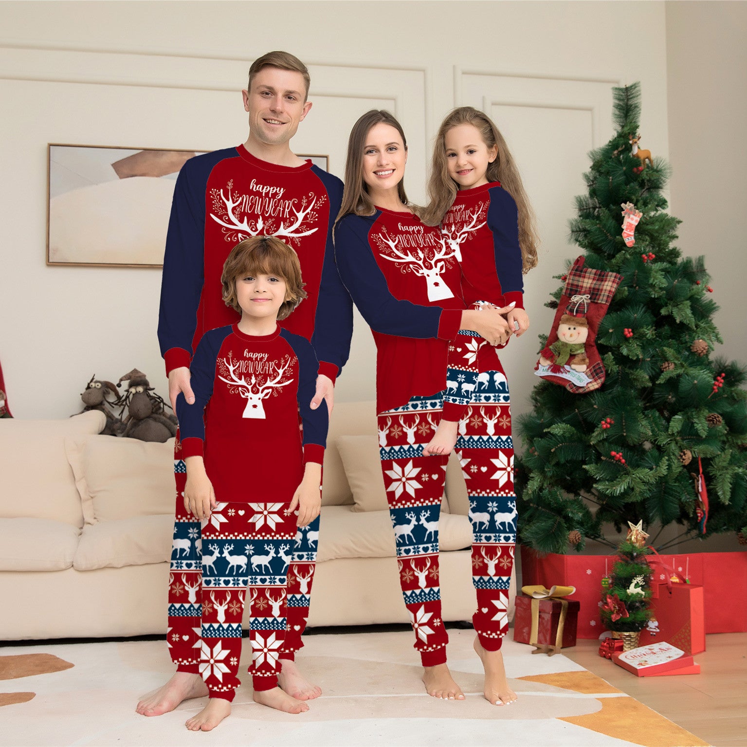 Color Matching Elk Christmas Parent-child Wear Homewear Pajamas