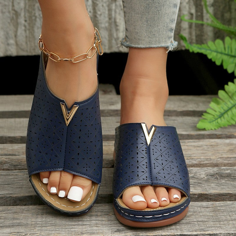 Summer New Plus Size Hollow-out Wedge Sandals Women's European And American Peep Toe Platform Women's Sandals