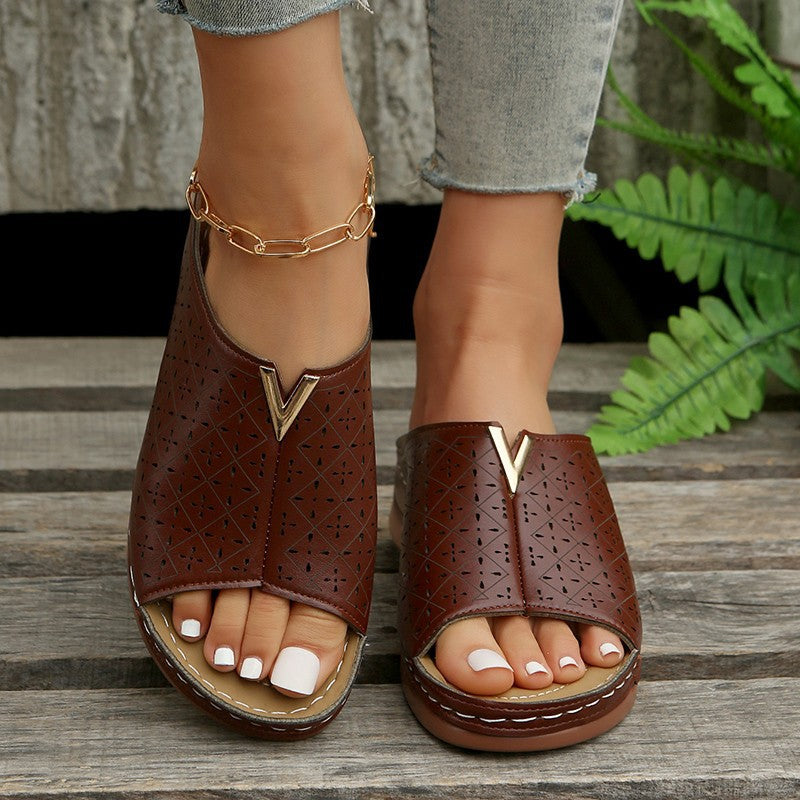 Summer New Plus Size Hollow-out Wedge Sandals Women's European And American Peep Toe Platform Women's Sandals