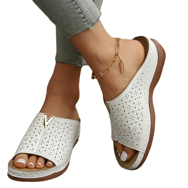 Summer New Plus Size Hollow-out Wedge Sandals Women's European And American Peep Toe Platform Women's Sandals