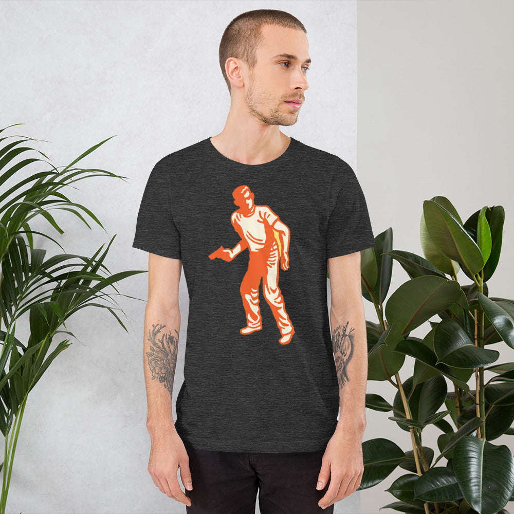 Man with gun t-shirt