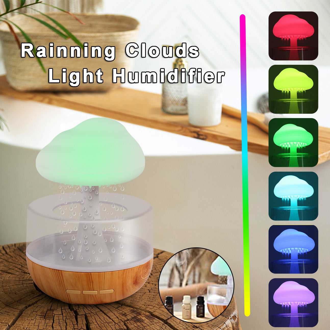 Raining Cloud Humidifier With Night Light Aromatherapy Essential Oil Diffuser Micro Humidifier Relaxing Mood Water Drop Sound For Home