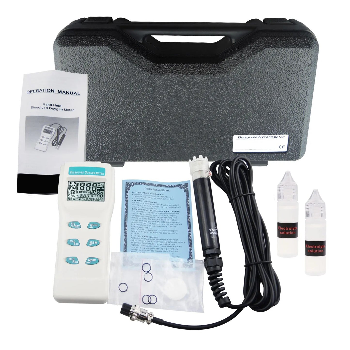 Dissolved Oxygen DO Meter Tester Professional Digital Large LCD Display 0~199.9% / 0~19.99 PPM / 0~19.99 mg/I Range