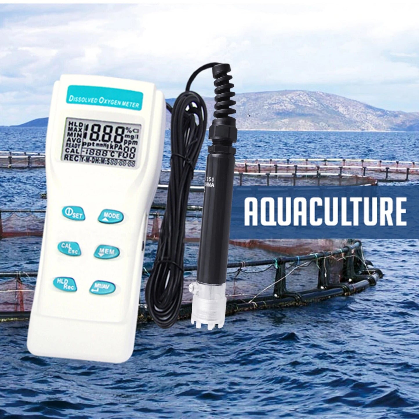 Dissolved Oxygen DO Meter Tester Professional Digital Large LCD Display 0~199.9% / 0~19.99 PPM / 0~19.99 mg/I Range