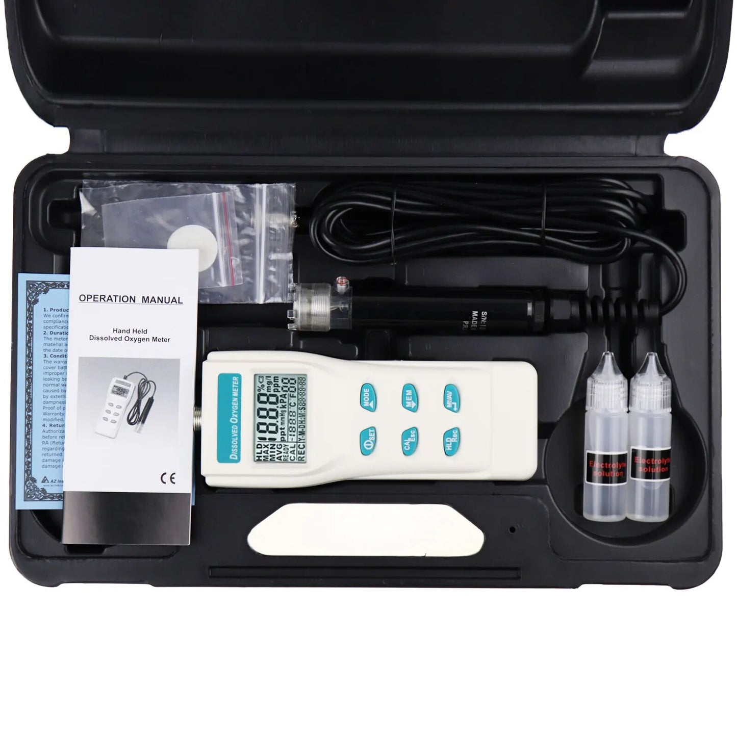 Dissolved Oxygen DO Meter Tester Professional Digital Large LCD Display 0~199.9% / 0~19.99 PPM / 0~19.99 mg/I Range