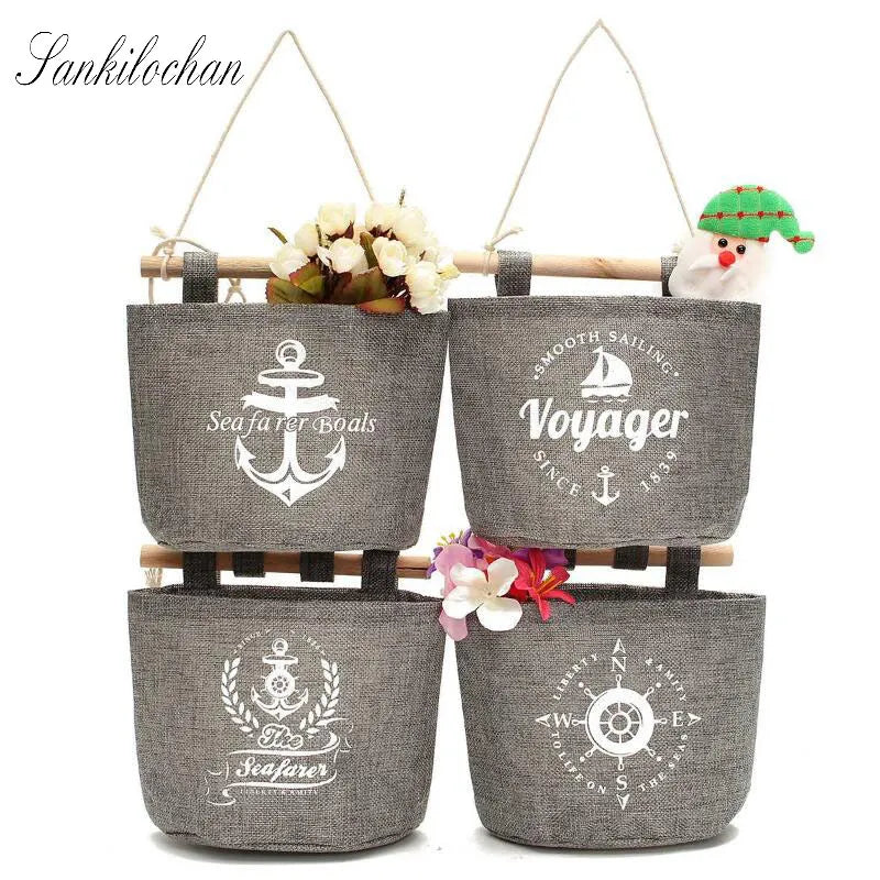 4Styles Wall Sundry Navy Fabric Cotton Pocket Hanging Holder Storage Bag Rack makeup Cosmetic organizer storage basket box AU232