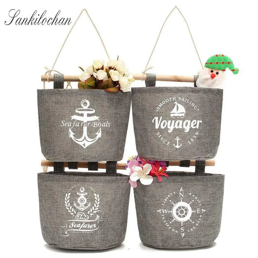 4Styles Wall Sundry Navy Fabric Cotton Pocket Hanging Holder Storage Bag Rack makeup Cosmetic organizer storage basket box AU232