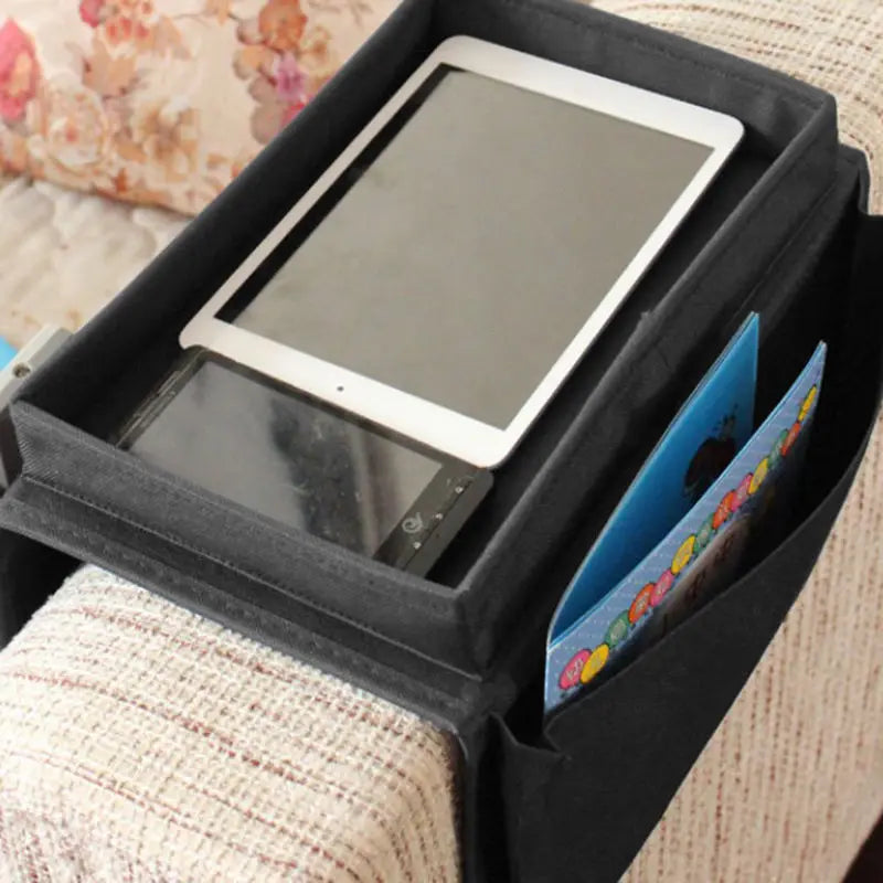 Sofa Chair Arm Rest 6 Pocket Organiser Couch Remote Control Storage Tray Holder