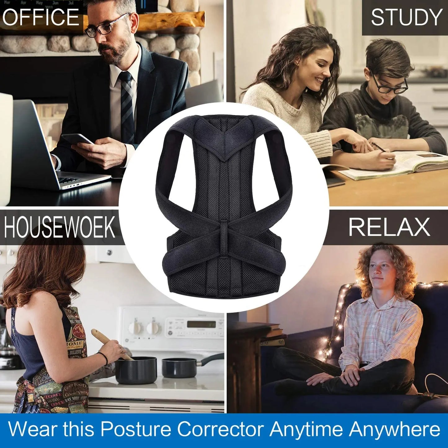 Medical Adjustable Posture Corrector Upper Back Brace Shoulder Lumbar Support Belt Humpback Straightener