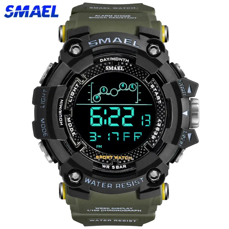 SMAEL Mens Watch Military Waterproof Sport WristWatch Digital Stopwatches for Men 1802 Military Electronic Watches Male Clock