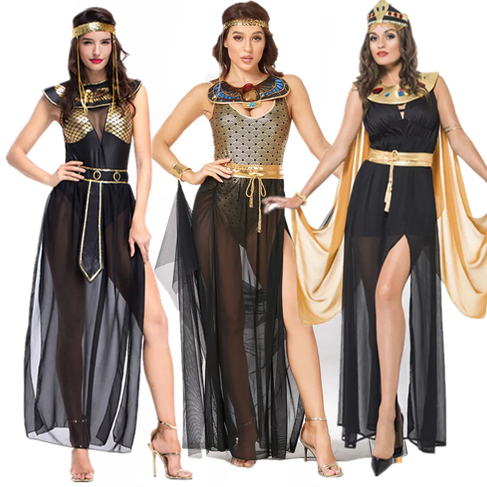 Halloween Ancient Egypt Cleopatra Queen Costumes for Women Adult Egyptian Pharaoh Cosplay Carnival Party Medieval Party Dress