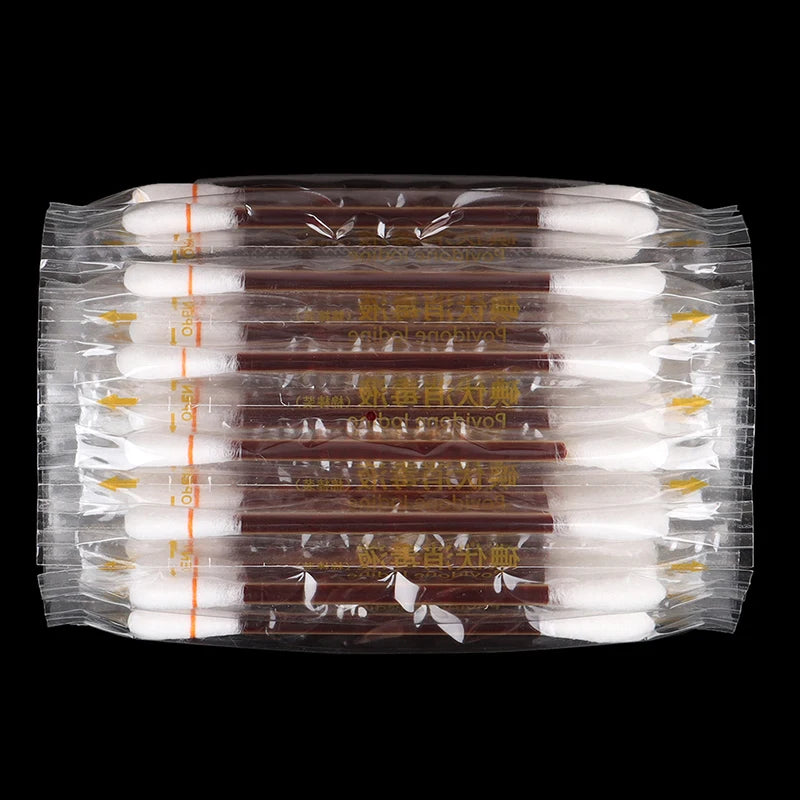 30pcs Disposable Emergency Cotton Stick Iodine Swab Home Outdoor First Aid Kit Double Head Medical Cleaning Supplies