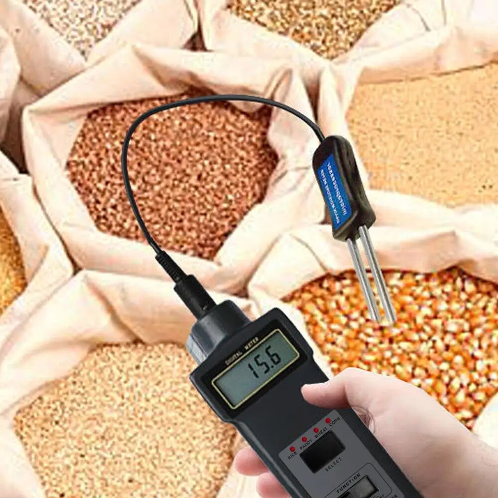 Handheld Digital Grain Temperature 8 ~ 20%  Moisture Meter Tester Rice Corn Wheat + FREE Extra long 2-pin probe