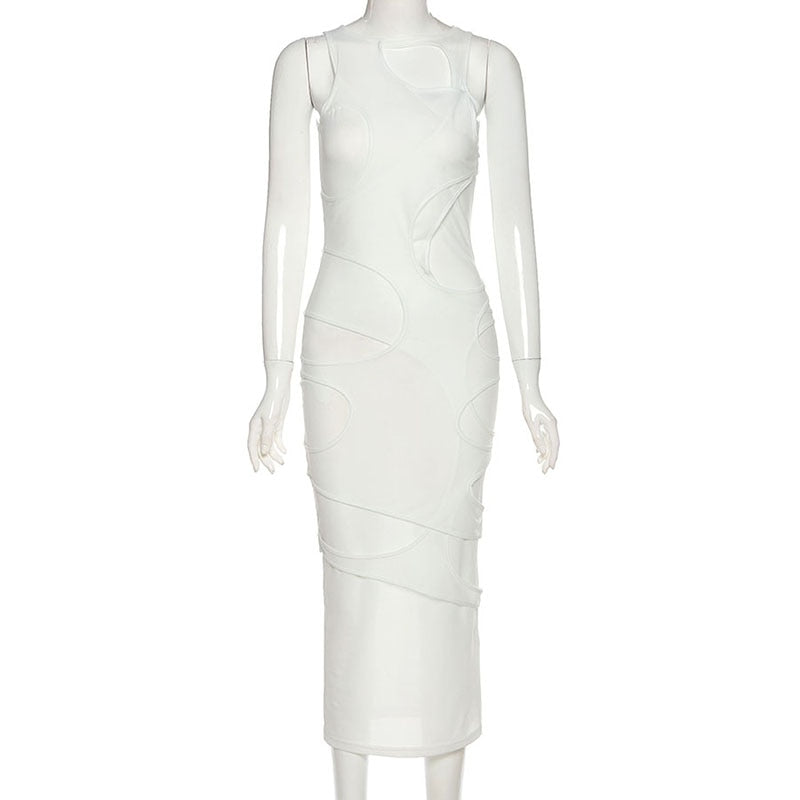 Sleeveless O-Neck Mesh Maxi Dress